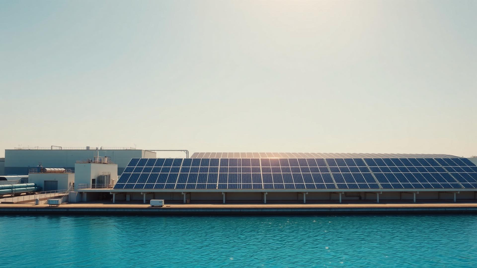 Water treatment facility beside a large solar array